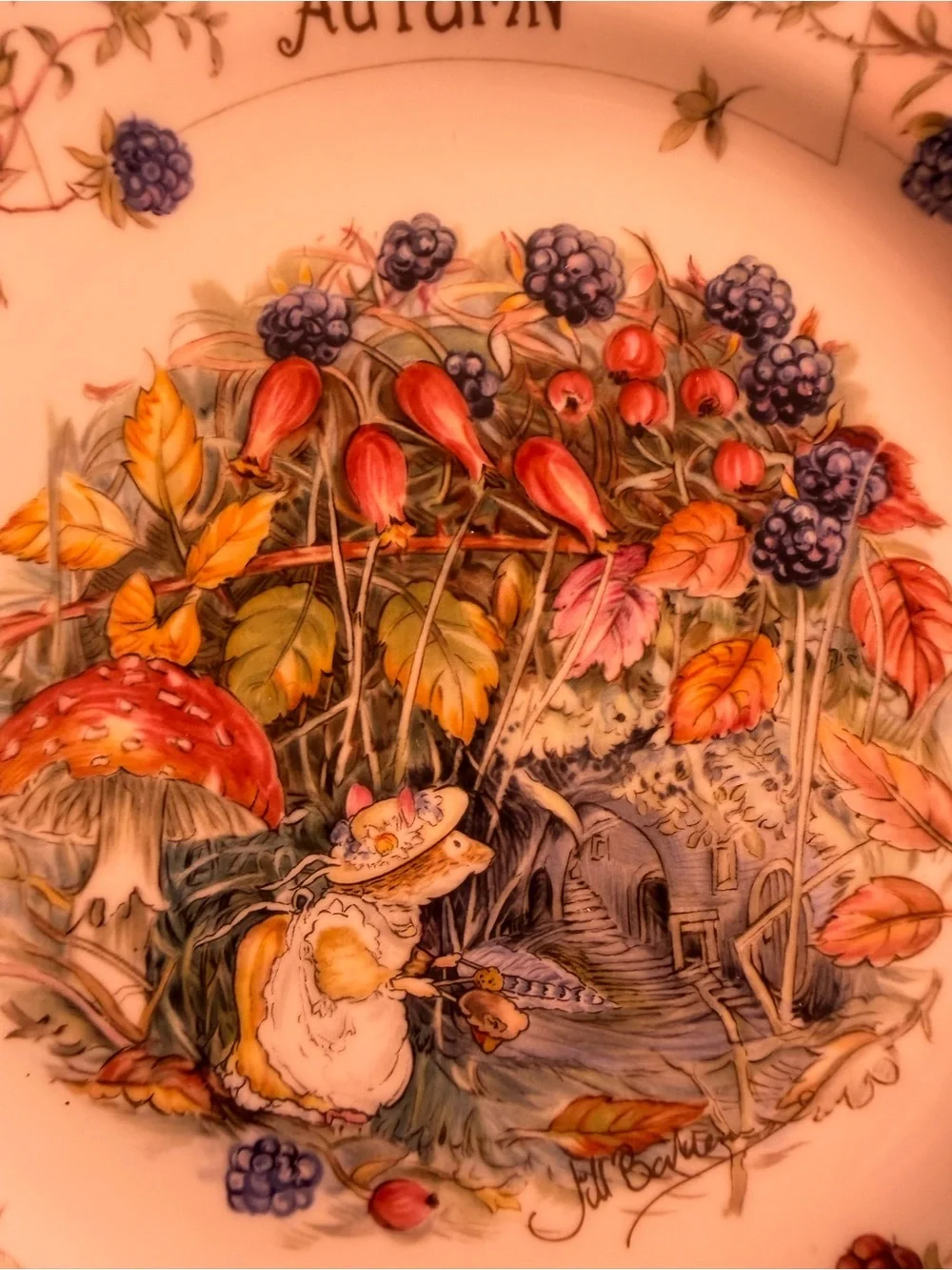 Royal Doulton Brambly Hedge Autumn Plate - White, Red, Blue, Gold